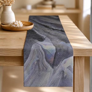 Abstract Table Runner, Moody Dining Decor, Artistic Kitchen Linen, Moonshadow Collection