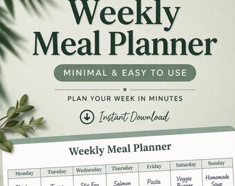 Minimal Weekly Meal Planner Template | Easy Food Organizer (Digital Download)