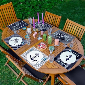 Set of 6 Nautical Blue Placemats,Waterproof Table Mats 13.7” x 17.7”,Washable Coastal Dining Decor,SmettaHome