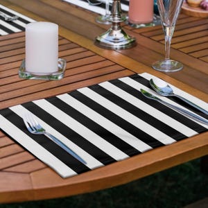 Black and White Striped Placemats (Set of 6) - Modern Minimalist Waterproof Table Mats