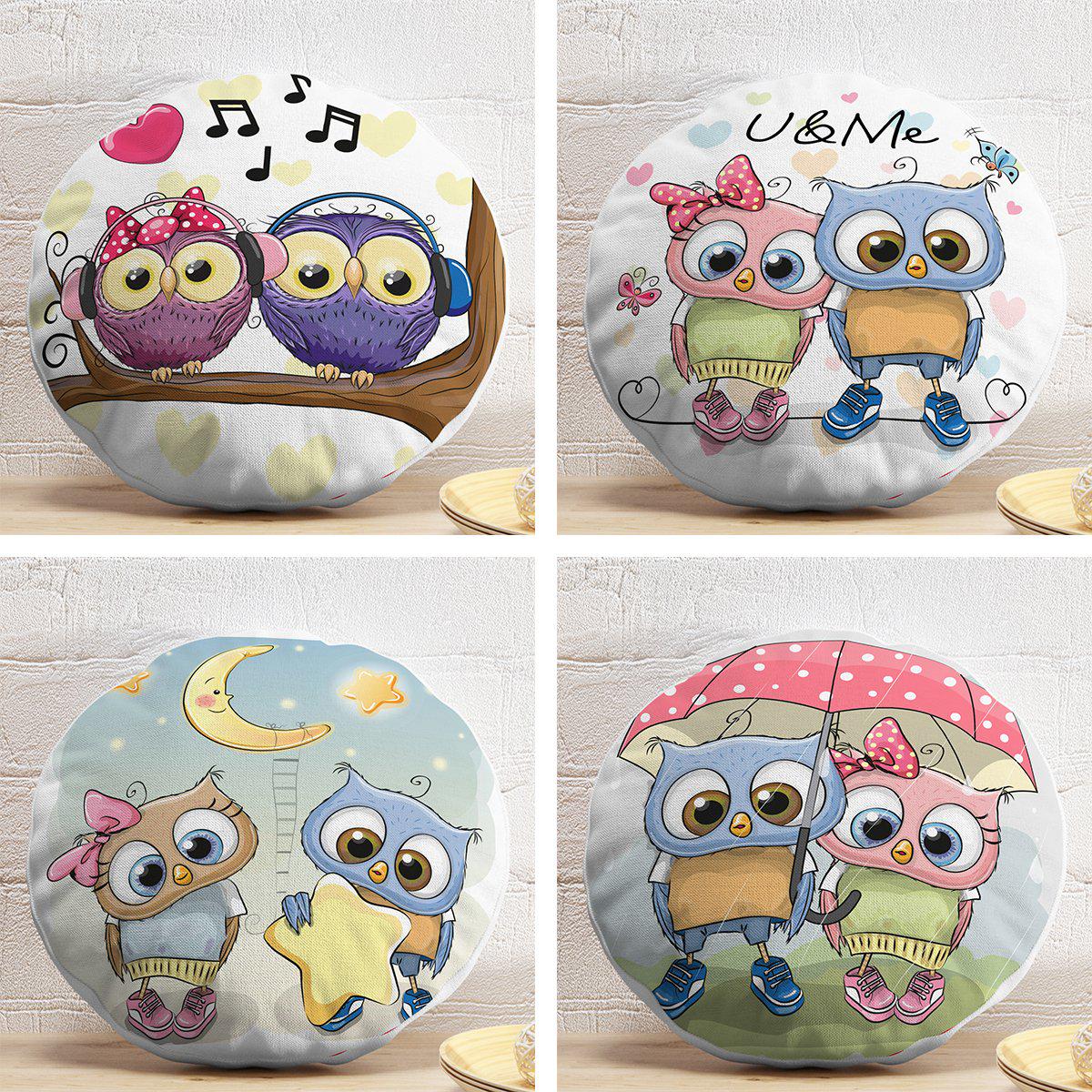 4-Piece Cute Owl Round Pillow Covers: Modern Pillowcase, Decorative Cushion Case Set for Sofa & 