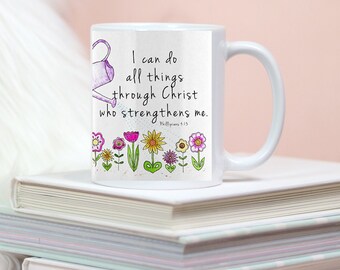 Christian mug I Can Do All Things floral mug whimsical art Bible verse 11oz ceramic mug