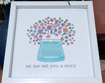 Framed Art Print for Author Writer Vintage Typewriter floral Let Me Tell You A Story