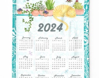 2024 Tea Towel Calendar Home Is Where The Cat Is original design You Choose Background MADE TO ORDER  wall art home decor