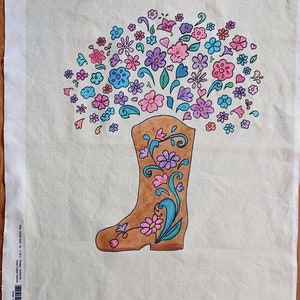 Fabric for Tea Towel Wall Hanging DIY fat quarter cut and sew Floral Cowboy Boot Printed To Order Bild 2