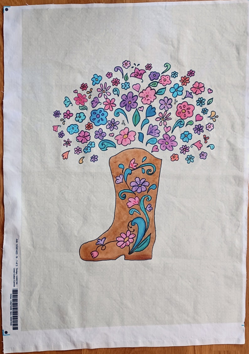 Fabric for Tea Towel Wall Hanging DIY fat quarter cut and sew Floral Cowboy Boot Printed To Order Bild 2