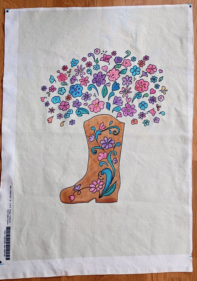 Fabric for Tea Towel Wall Hanging DIY fat quarter cut and sew Floral Cowboy Boot Printed To Order Bild 3