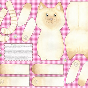 DIY Cut and Sew Siamese Cat Doll fabric panel Craft Kit Fat Quarter cotton printed to order