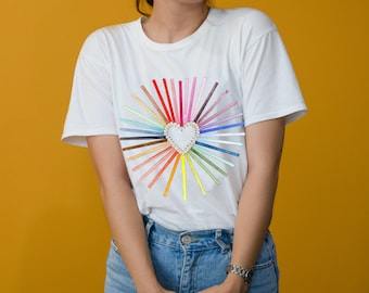 Colored Pencil Heart t shirt choice of colors MADE TO ORDER artist gift art supplies graphic tee