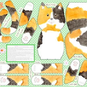 DIY Cut and Sew Calico Cat Doll fabric panel Craft Kit Fat Quarter cotton printed to order