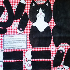 DIY Cut and Sew Black and White Tuxedo Cat Doll fabric panel Craft Kit Fat Quarter cotton printed to order