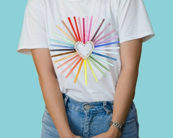 Youth sized Colored Pencil Heart t shirt choice of colors MADE TO ORDER Child kids artist gift art supplies graphic tee