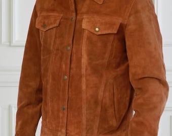 メンズ ブラウン スエード トラッカージャケット - ウエスタンスタイル