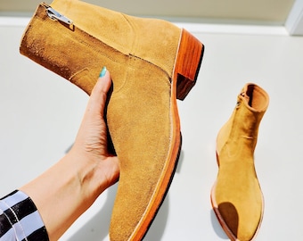 Bottines chelsea en daim faites main : bottines de luxe en cuir pour hommes