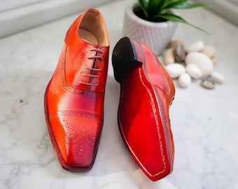 Handmade Italian Leather Oxford Shoes: Square Toe Formal Dress Shoes