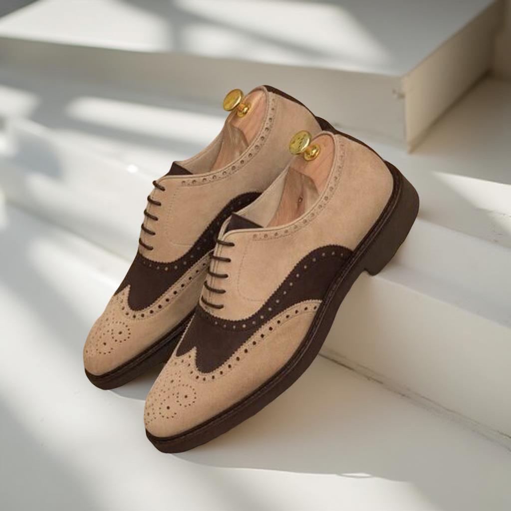 Handmade Suede Leather Brogue Shoes: Wingtip Oxford Dress  display picture 3