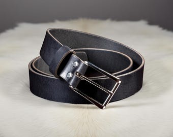 Handmade Classic Black Leather Belt for Men Genuine Cowhide Formal And Casual Wear