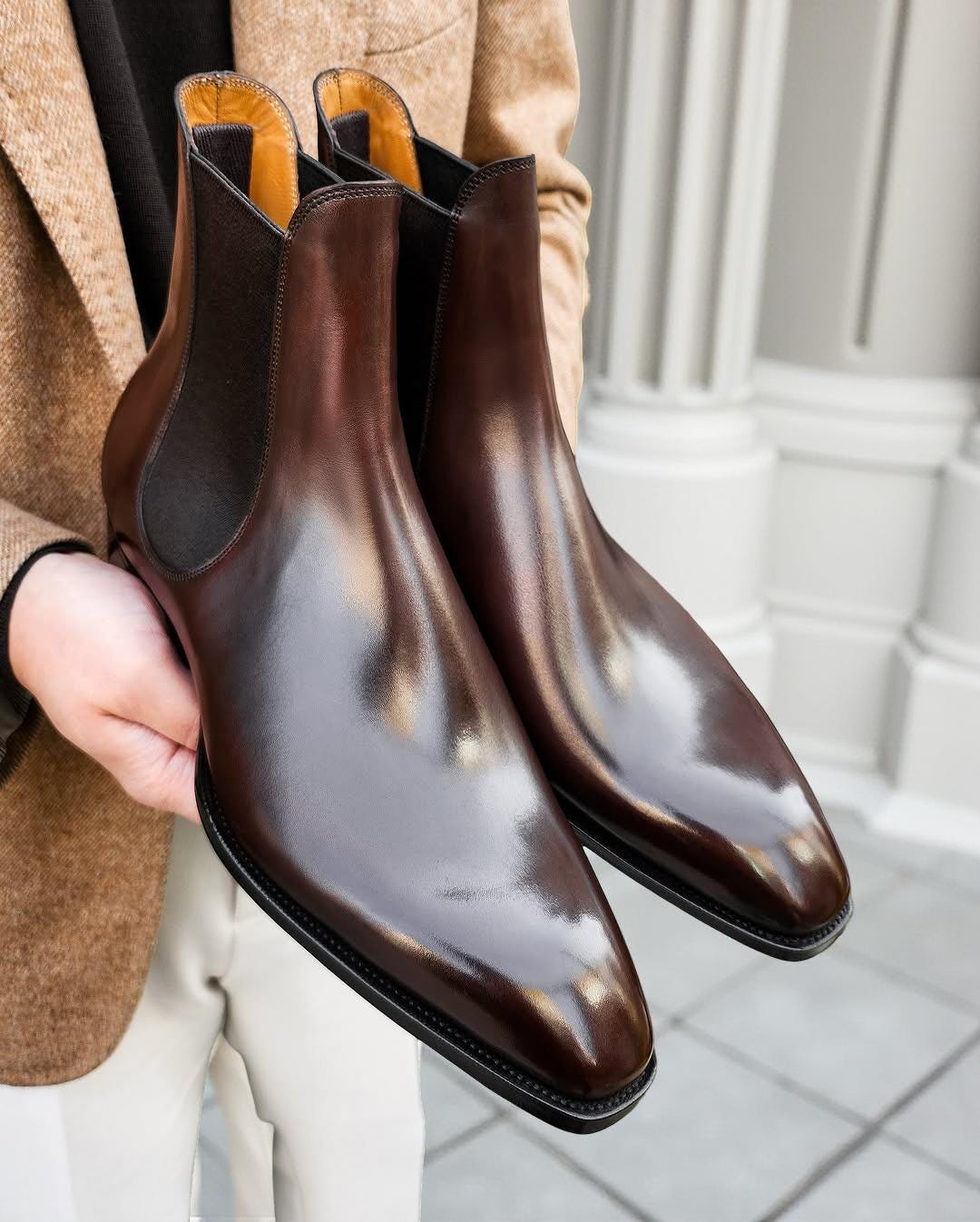 brown dress chelsea boots MARINO • Bespoke Custom Made & Fitted Chelsea Boots • HAND-PAINTED BRO main image 1