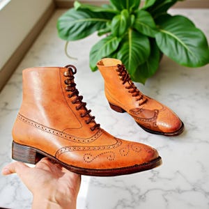 Custom Handmade Leather Lace-Up brogues Long Boots | Men’s Tall Dress Boots | Luxury Formal Boots | Custom Leather designer leather Footwear