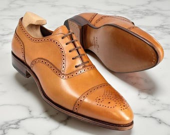 Handmade Leather Cap Toe Oxford Shoes: Classic Wedding & Business Footwear