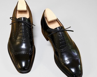 Handmade Italian Leather Brogue Shoes: Wingtip Oxford Dress Shoes