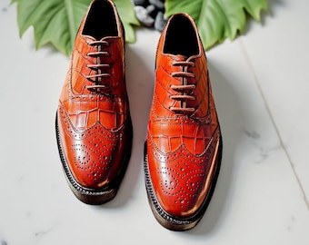 Zapatos brogue de cuero hechos a mano con punta de ala: zapatos de vestir Oxford clásicos