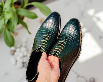 Handmade Crocodile Leather Oxford Shoes: Luxury Plated Dress Footwear