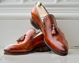 Men’s Handmade Brown Tassel Loafers Classic Slip-On Dress Shoes