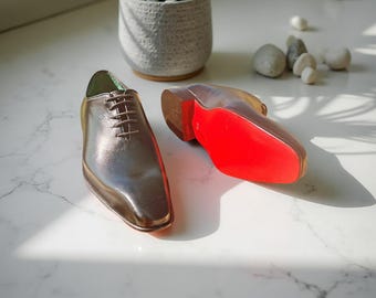 Handmade Italian Leather Oxford Shoes: Whole Cut Formal Dress Shoes