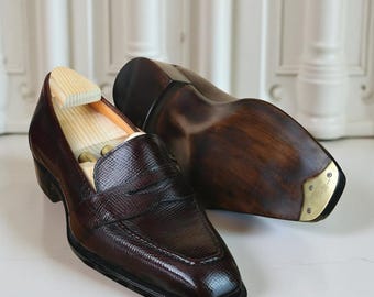 Handmade chocolate brown Leather Loafers, Men's Slip-Ons loafers
