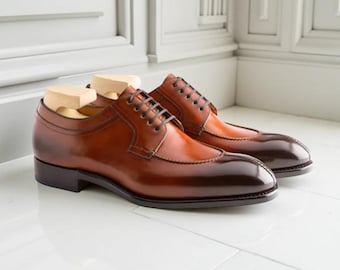 Men’s Handmade Brown Leather Derby Shoes | Apron Toe Dress Shoes | Formal Oxford Style