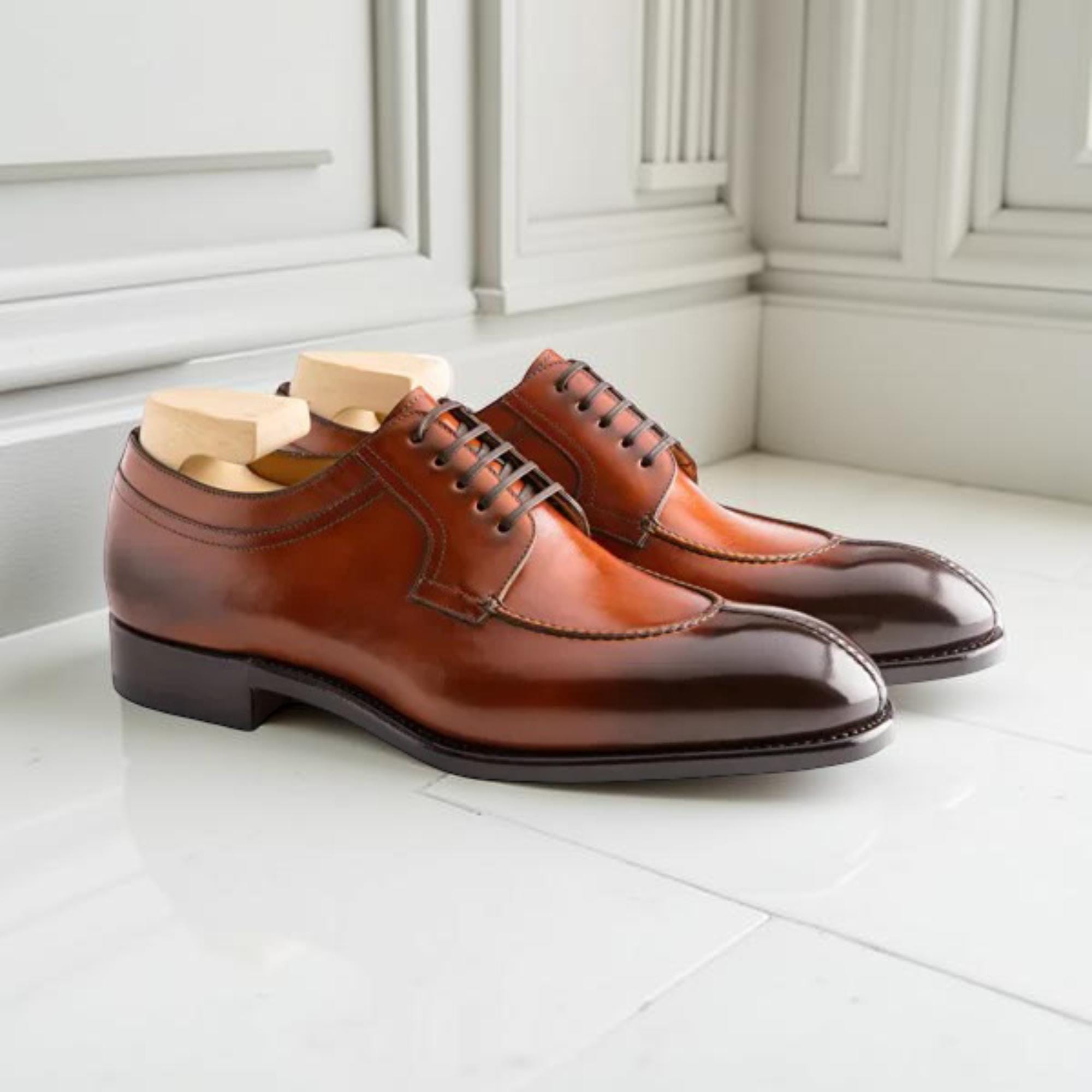 Mens 9 Tan Leather Apron Toe Derby Dress Shoes Brown Lace Up Professional Oxford Men main image 4