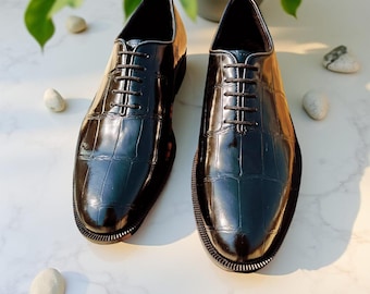 Handmade Crocodile Leather Oxford Shoes: Luxury Plated Leather Wedding Footwear