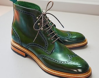 Handmade Leather Lace-Up Brogues: Men’s Tall Formal Boots