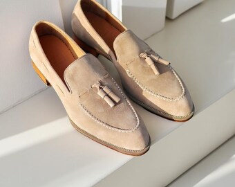 Handmade Suede Leather Tasseled Loafers: Men's Formal Slip-On Shoes