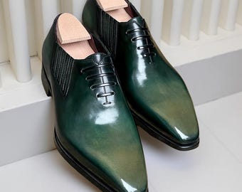 Handmade Green Patina Wholecut Oxford Shoes Italian Style Dress Shoes for Men