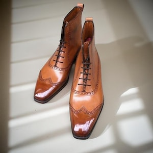 Custom Handmade Leather Lace-Up wingtip Long Boots, Men’s Tall Dress Boots, Luxury Formal Boots | Custom Leather designer leather Footwear