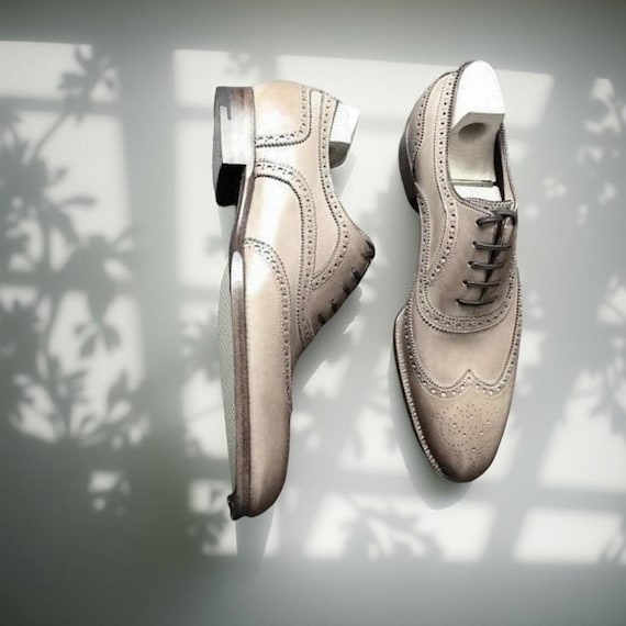 italian leather wingtip dress shoes Wingtip Oxford Patina Italian Leather Shoes UK 13/ INDIAN 47 / Leather Sole
