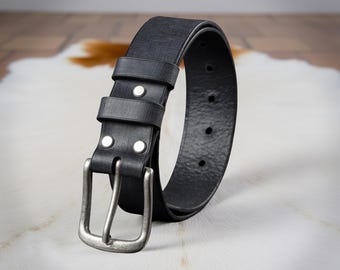 Handmade Classic Black Leather Belt for Men Genuine Cowhide Formal And Casual Wear