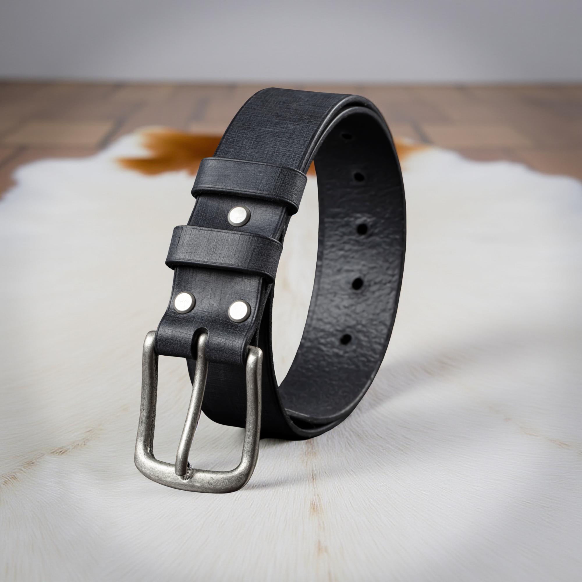 Handmade Classic Black Leather Belt for Men Genuine Cowhide  display picture 3