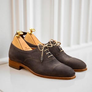 Bespoke Handmade suede Leather lace up Shoes for Men, Classic cap toe Dress Shoes, Formal office, Wedding, designer leather Footwear