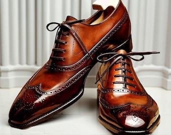 Handmade Leather Brogue Shoes: Italian Lace-Up Wedding Dress Shoes