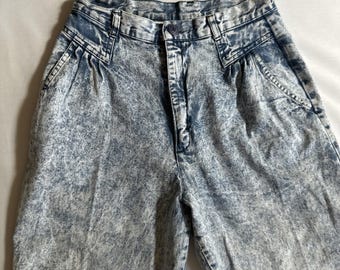 Vtg 80s Tapered Jeans Womens Cherokee Acid Wash Pleated High Waist 26" Y2K Mom