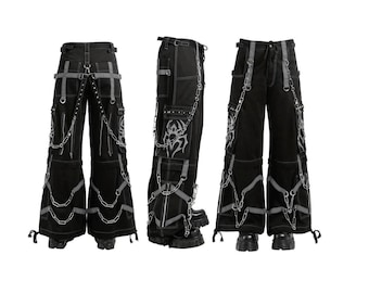 HANDMADE Gothic Cargo Pants: Red Spider Print, Convertible Punk