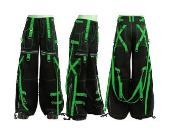 HANDMADE Customize Gothic Pantaloons Pant trouser Baggy Chains GREEN Straps Streetwear Punk