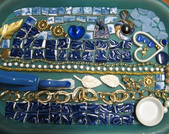 Blue, Gold & White Mosaic Medley ~ Pique Assiette Supplies