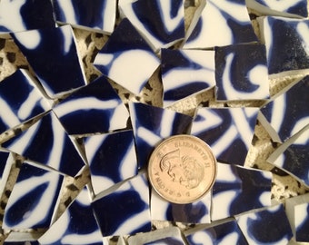 Navy & White Center Cut Broken Plate Mosaic Tiles ~ Pique Assiette Supplies