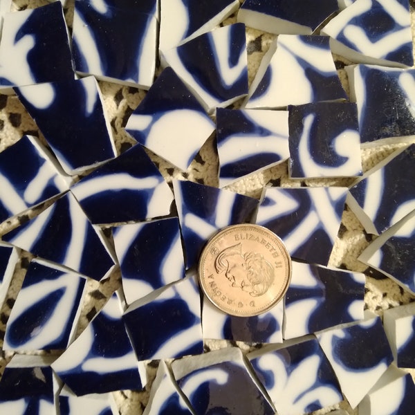 Navy & White Center Cut Broken Plate Mosaic Tiles ~ Pique Assiette Supplies