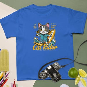 CAT RIDER T-SHIRT, Kids Funny Shirt, Cat Shirt, Cute Cat Graphic T-Shirt, Funny Kitty Shirt, Cat Lover Gift, Toddler T-Shirt, Pet Owner Gift