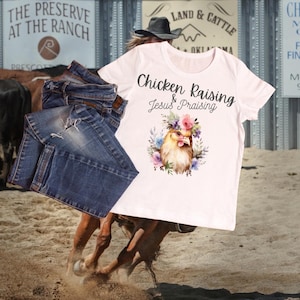 Chicken Raising & Jesus Praising, Unisex T-Shirt, Farm Life Apparel, Christian Gift, Casual Wear, Chickens and Jesus